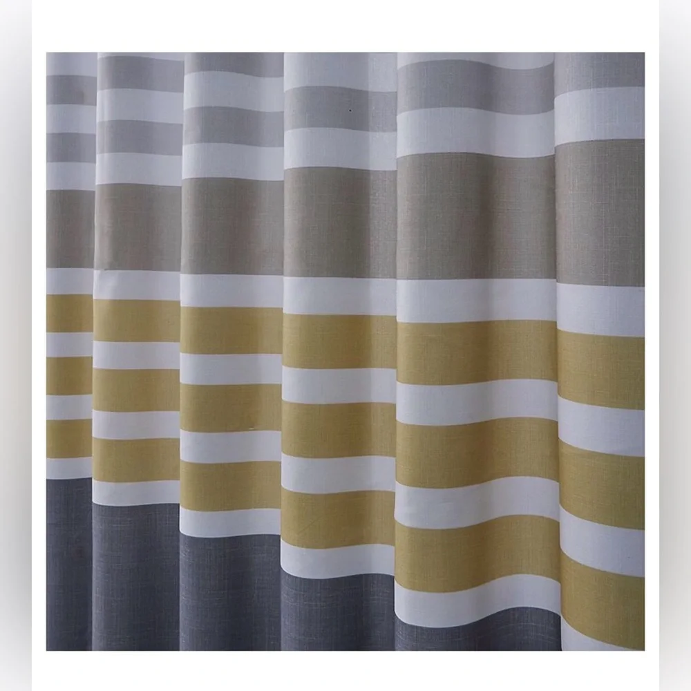 The Big One Striped Shower Curtain in Gray and Gold